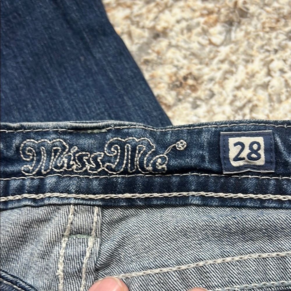 Miss Me Blue Boyfriend Jeans with Rhinestone Embellishments - Picture 2 of 12